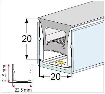 Silicone Extrusion Top View 20mm x 20mm 120° Hollow