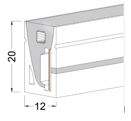 Silicon Extrusion Side View 20mm x 12mm 120° FLAT