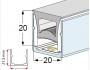 Silicone Extrusion Top View 20mm x 20mm 120° Hollow